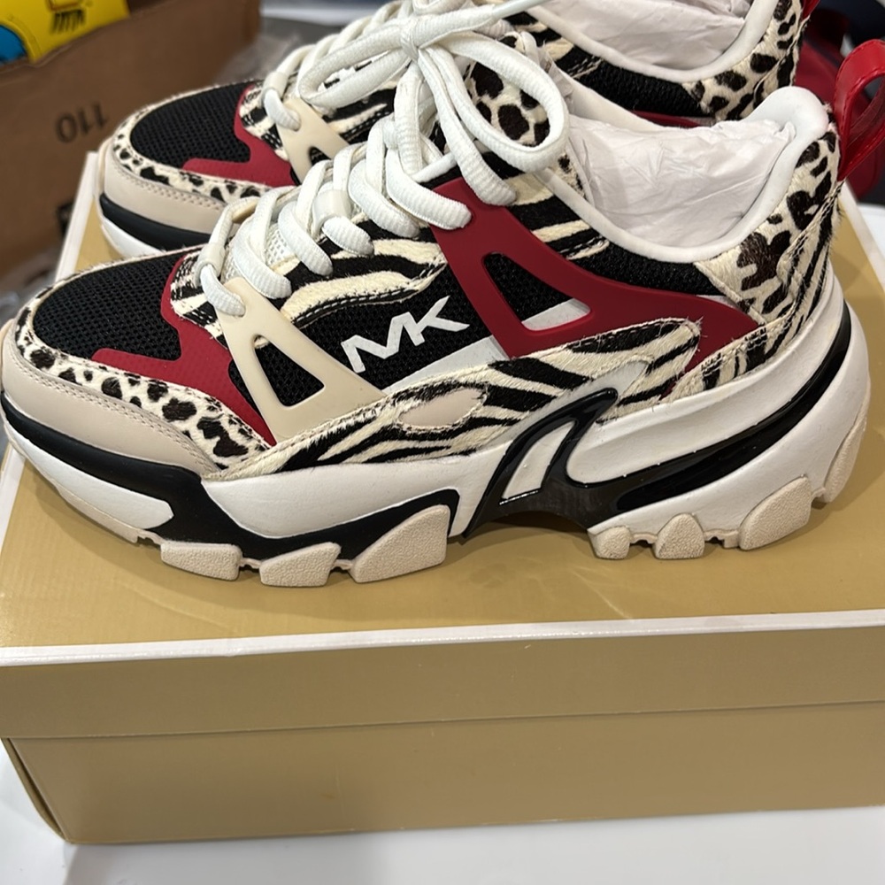 Michael Kors Red and Black Animal Print Sneakers size 6 - Picture 9 of 12